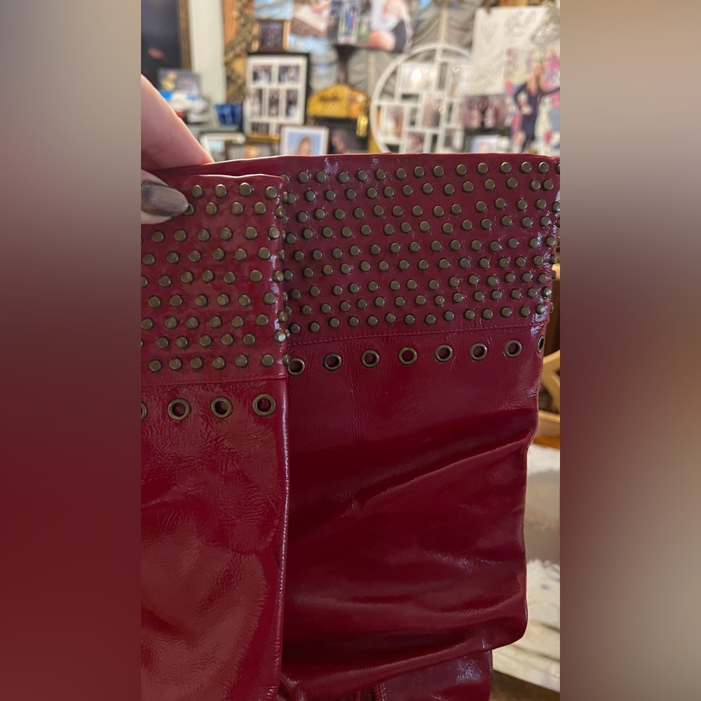 Red Studded Knee-High Boots - Picture 3 of 6